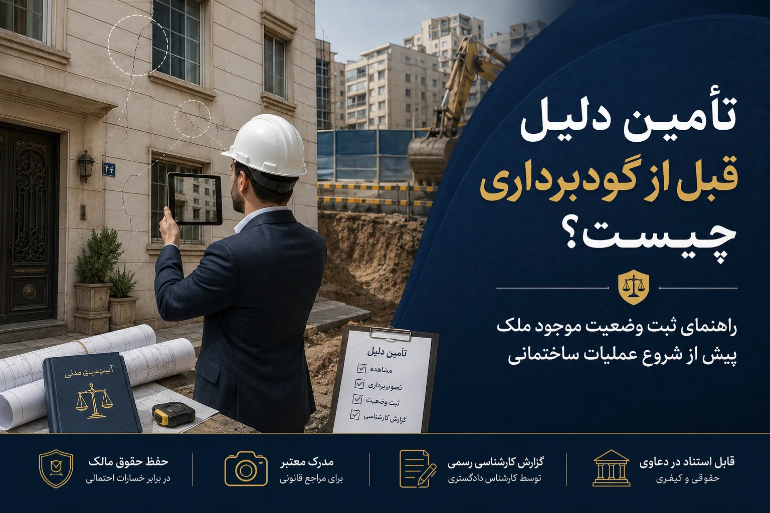 تأمین دلیل قبل از گودبرداری چیست؟ راهنمای ثبت وضعیت ساختمانهای مجاور تأمین دلیل قبل از گودبرداری چیست؟ راهنمای ثبت وضعیت ساختمانهای مجاور